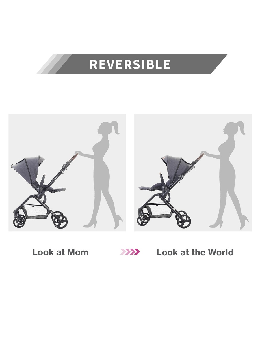 STROLL-1 Travel System with Reversible Stroller and Baby Car Seat - Grey