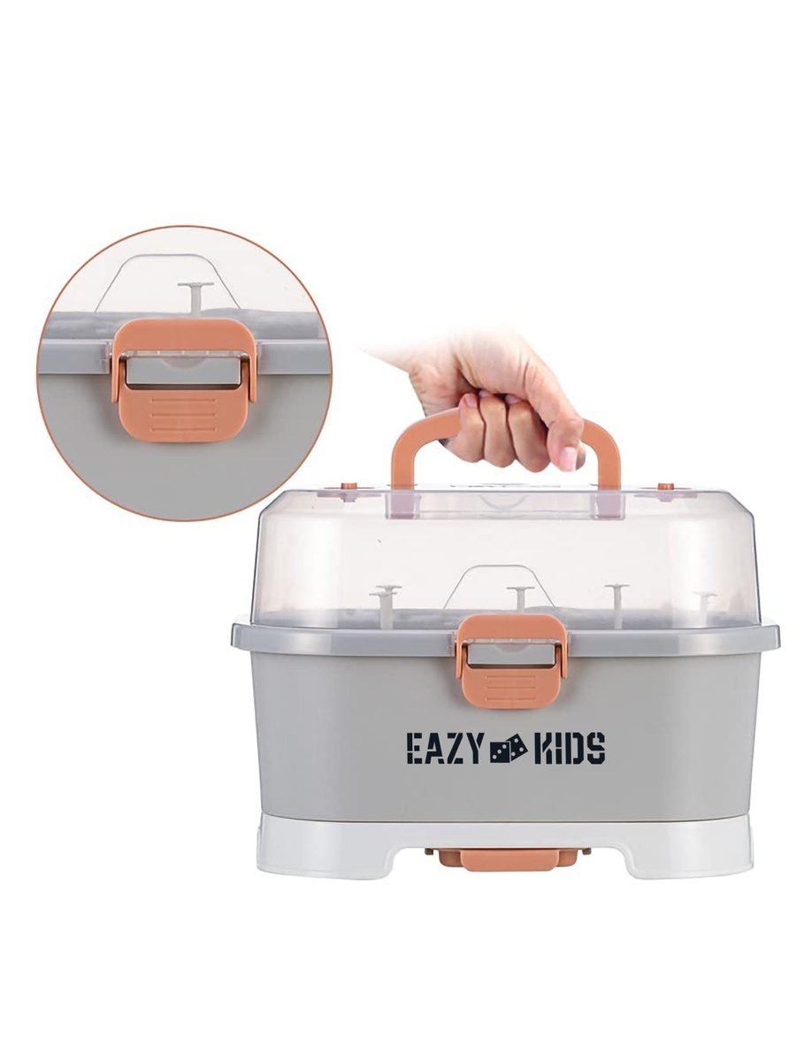 Baby Bottle Drying Rack Storage Box, 9 Peg - Grey