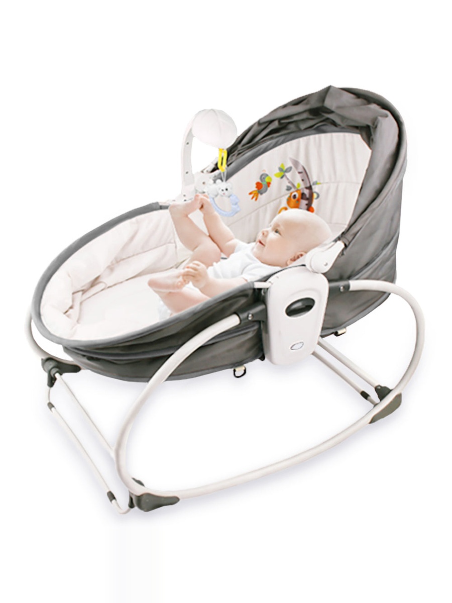6-in-1 Cozy Rocker Bassinet with Wheels, Awning and Mosquito Net - Grey