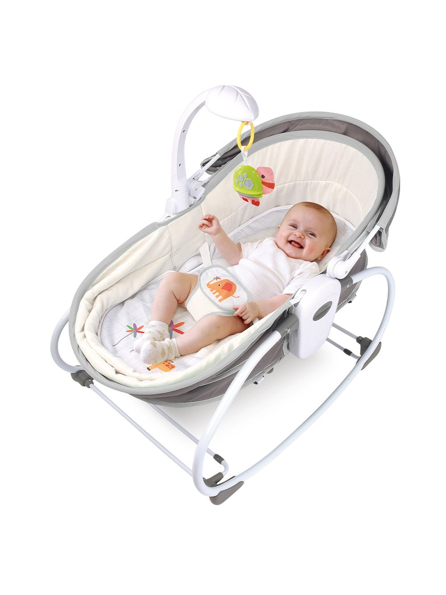 6-in-1 Cozy Rocker Bassinet with Wheels, Awning and Mosquito Net - Grey