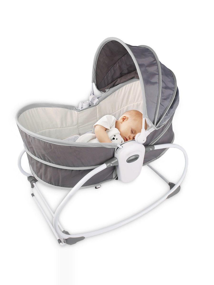 6-in-1 Cozy Rocker Bassinet with Wheels, Awning and Mosquito Net - Grey