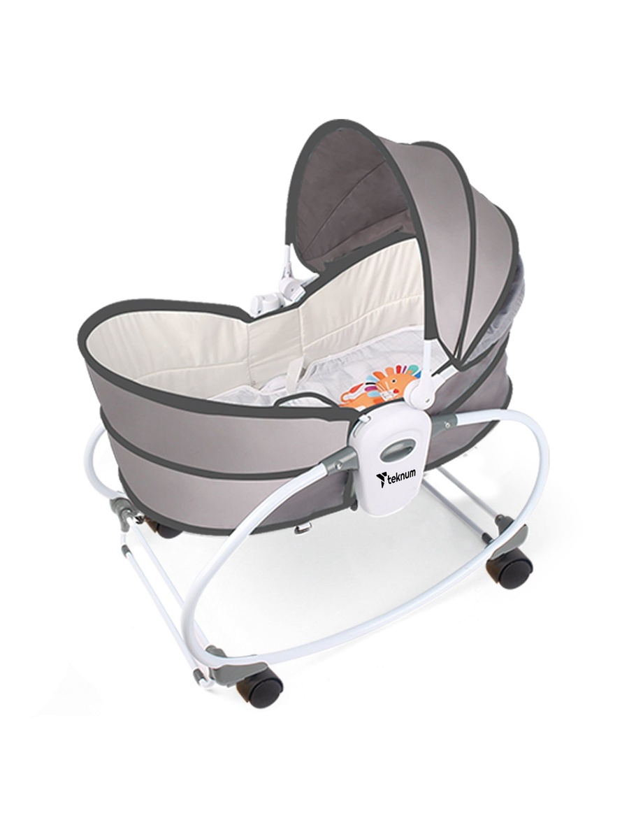6-in-1 Cozy Rocker Bassinet with Wheels, Awning and Mosquito Net - Grey
