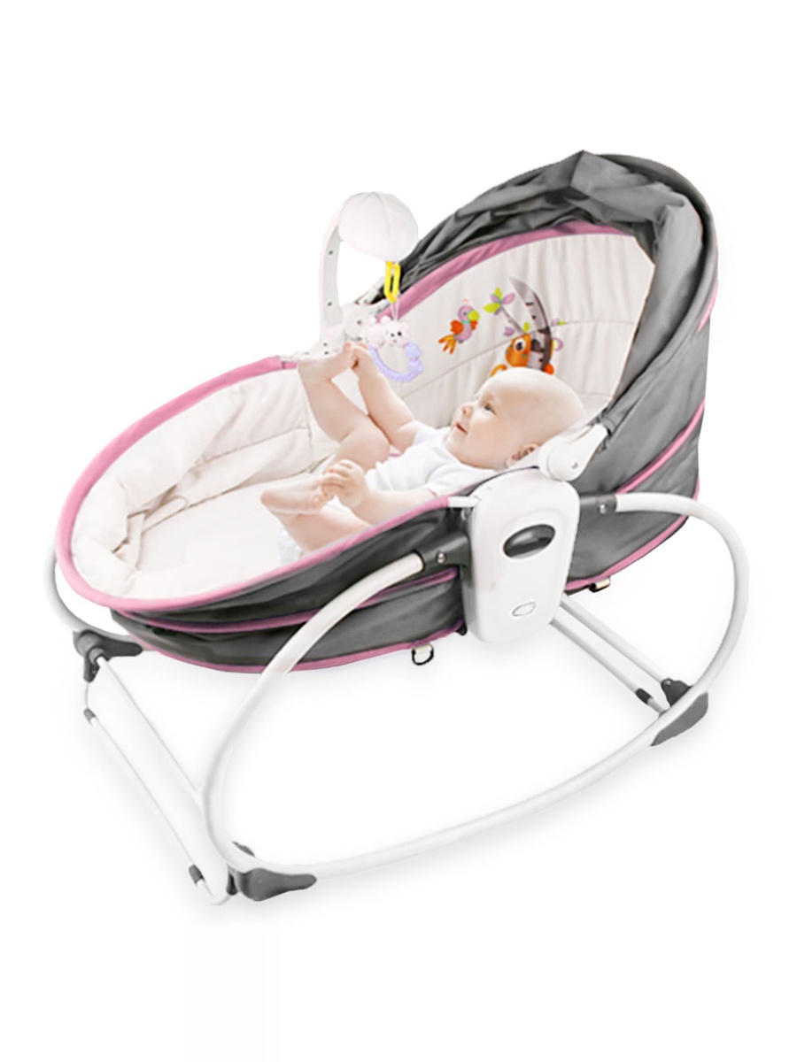 6-in-1 Cozy Rocker Bassinet with Wheels, Awning and Mosquito Net - Pink