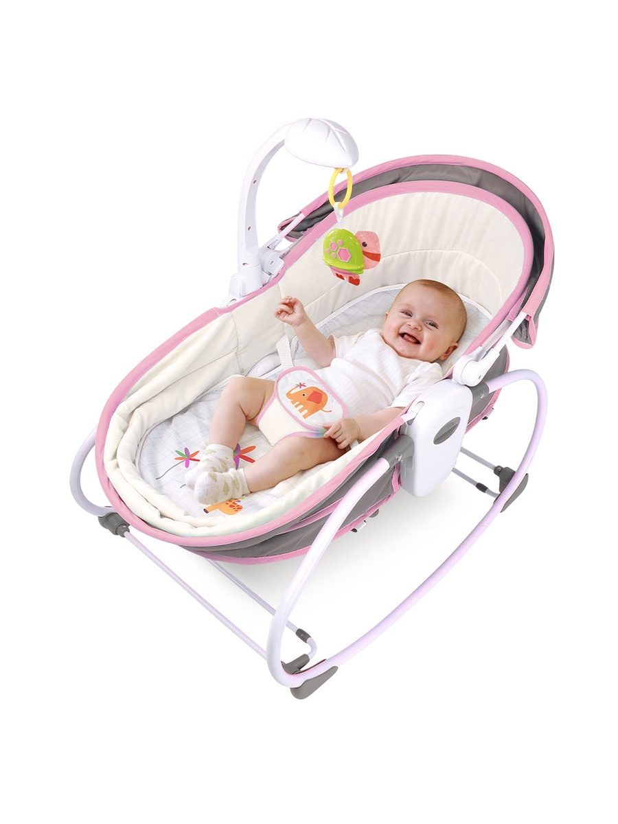 6-in-1 Cozy Rocker Bassinet with Wheels, Awning and Mosquito Net - Pink
