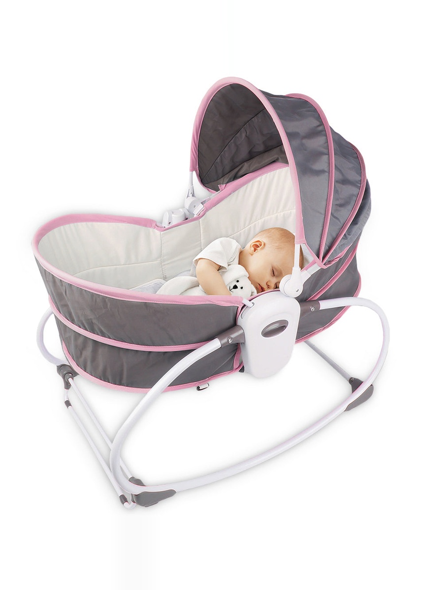 6-in-1 Cozy Rocker Bassinet with Wheels, Awning and Mosquito Net - Pink