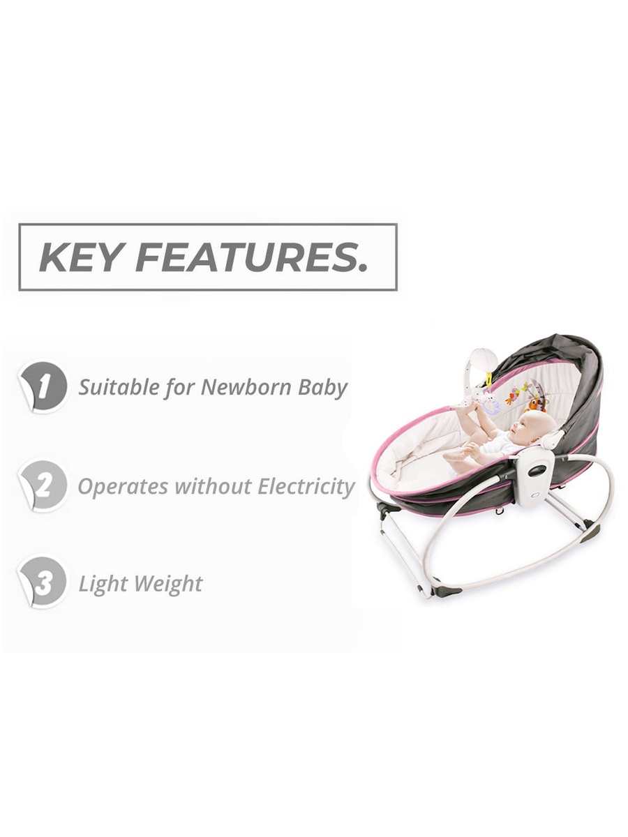 6-in-1 Cozy Rocker Bassinet with Wheels, Awning and Mosquito Net - Pink