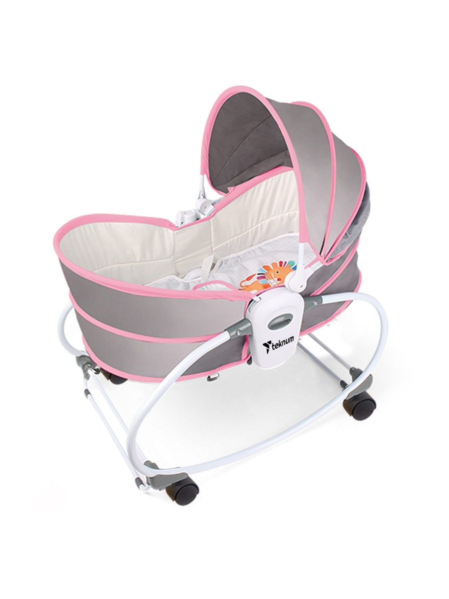 6-in-1 Cozy Rocker Bassinet with Wheels, Awning and Mosquito Net - Pink