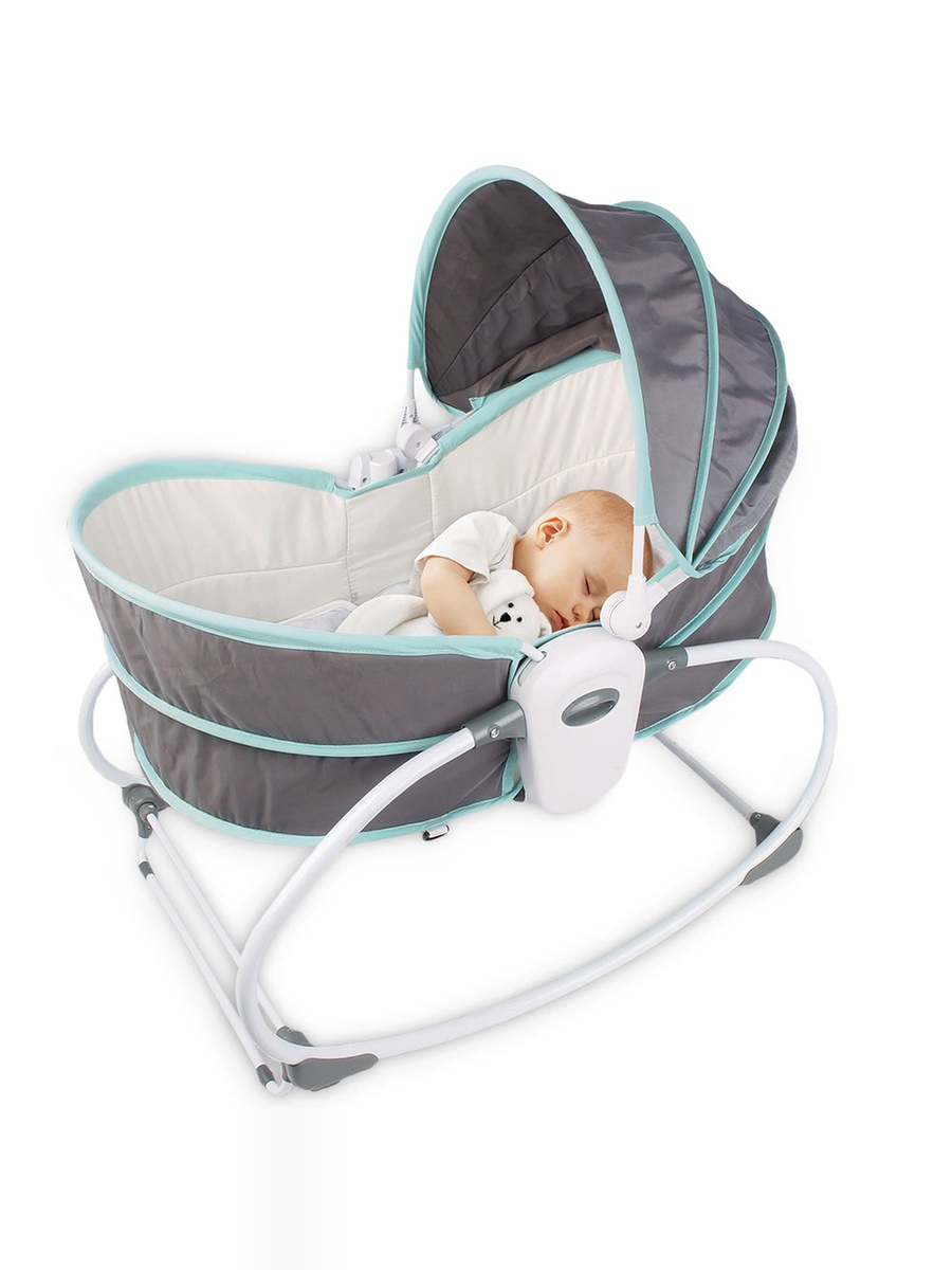 6-in-1 Cozy Rocker Bassinet with Wheels, Awning and Mosquito Net - Green