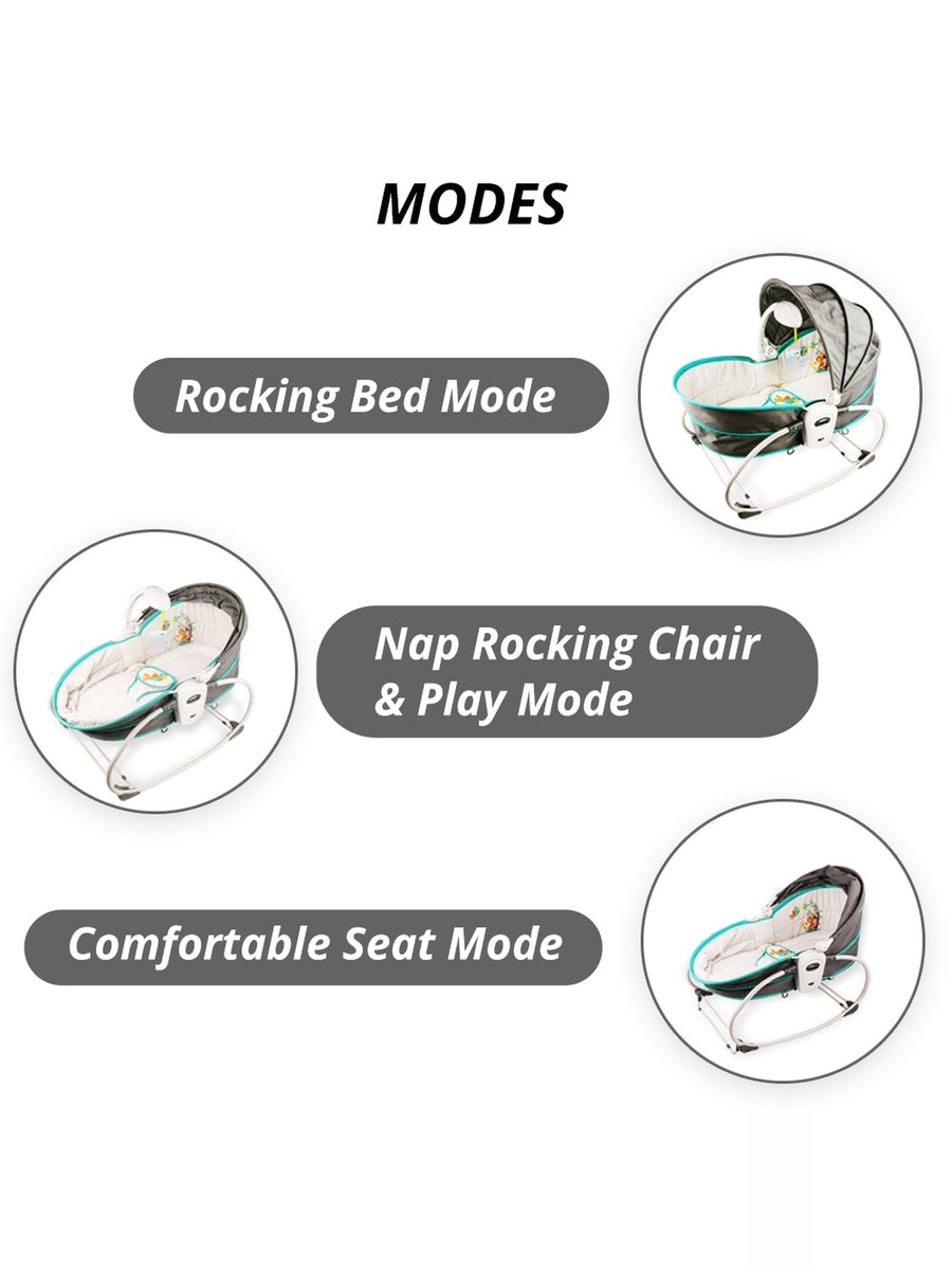 6-in-1 Cozy Rocker Bassinet with Wheels, Awning and Mosquito Net - Green