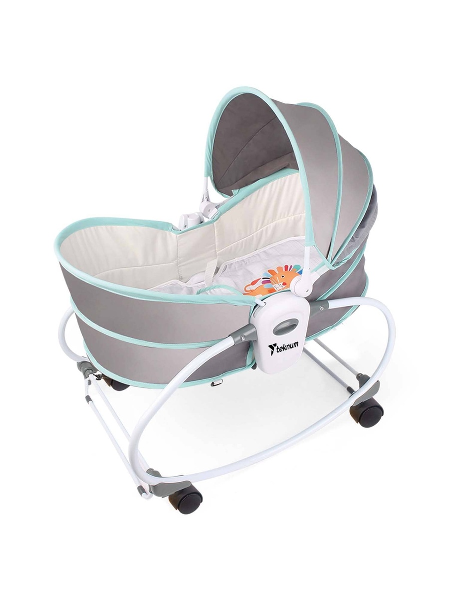 6-in-1 Cozy Rocker Bassinet with Wheels, Awning and Mosquito Net - Green
