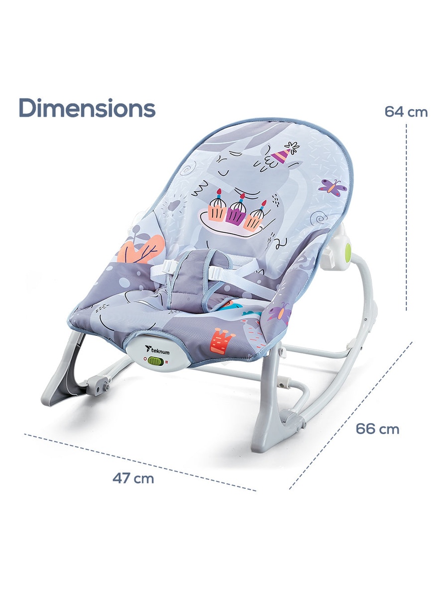 3In1 Rocker/Baby Seat/Recliner with Soothing Music - Party Grey 