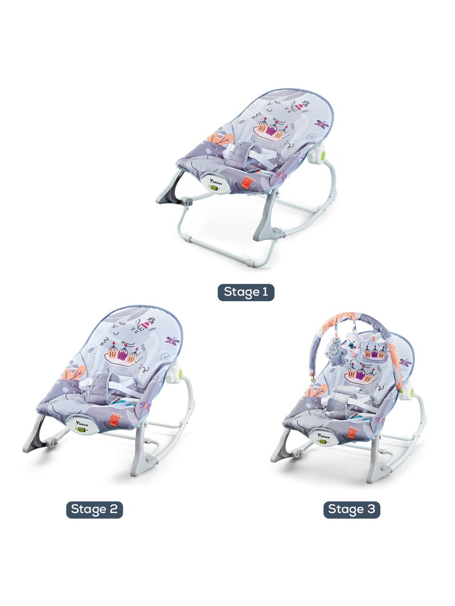 3In1 Rocker/Baby Seat/Recliner with Soothing Music - Party Grey 