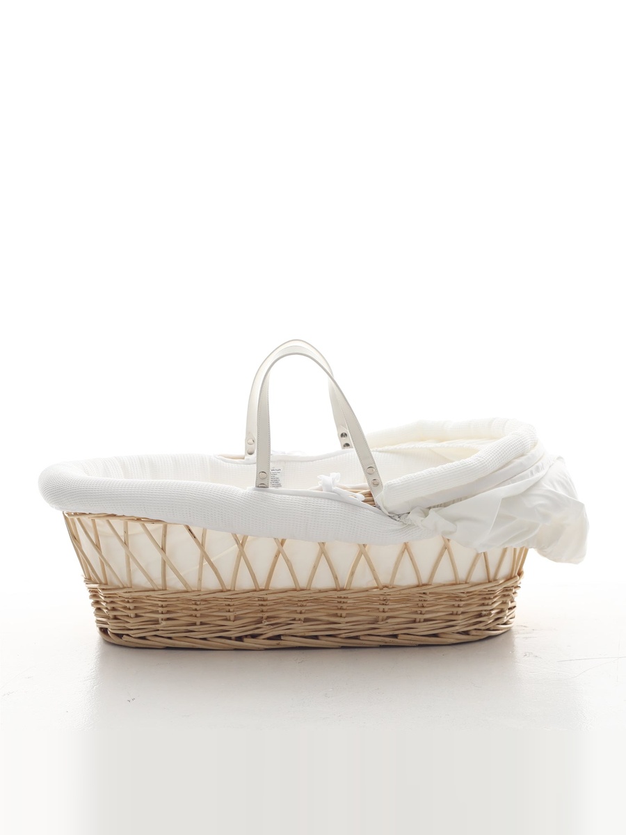 Infant Wicker Moses Basket with White Waffle Beddings - Wooden Brown