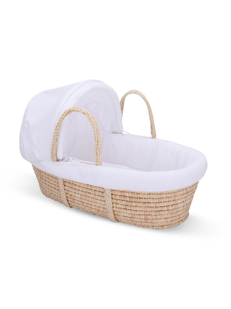 Moses Basket with Waffle Beddings and Mattress - Wooden Brown