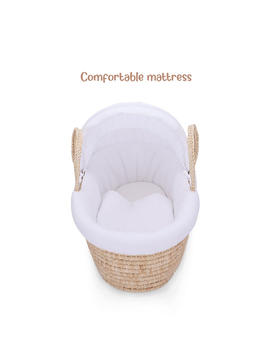 Moses Basket with Waffle Beddings and Mattress - Wooden Brown
