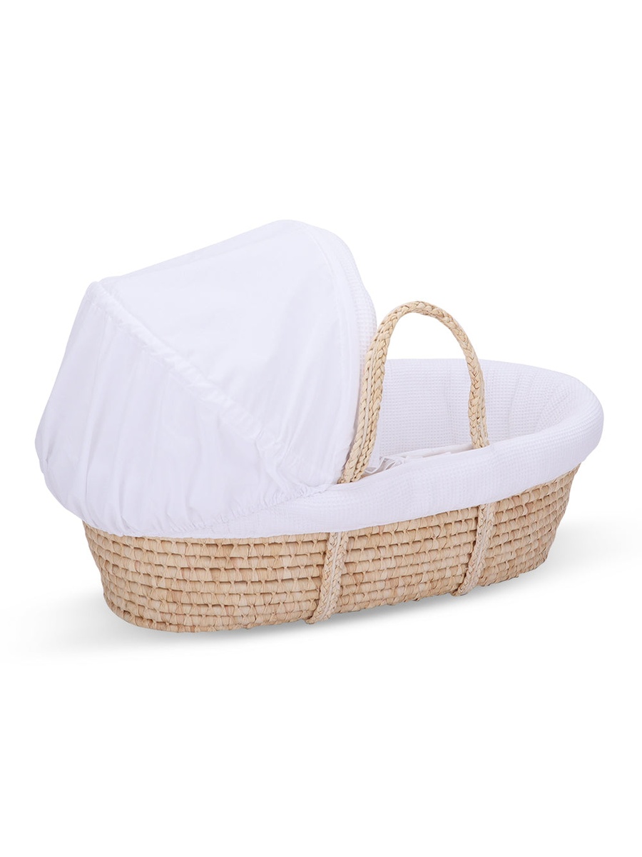 Moses Basket with Waffle Beddings and Mattress - Wooden Brown