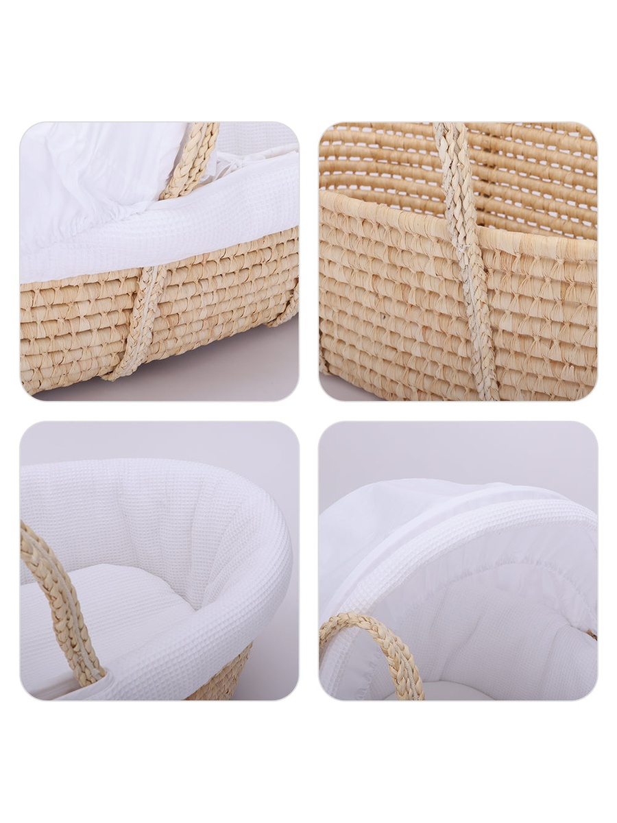 Moses Basket with Waffle Beddings and Mattress - Wooden Brown