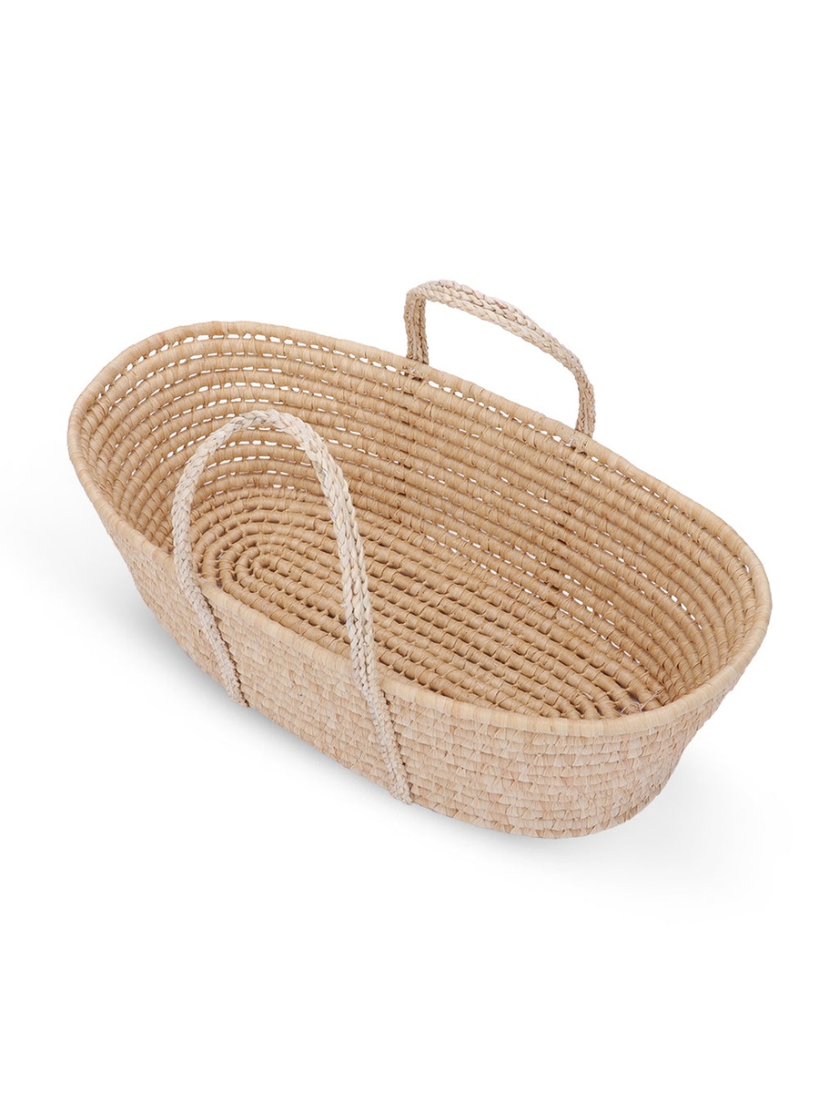 Moses Basket with Waffle Beddings and Mattress - Wooden Brown