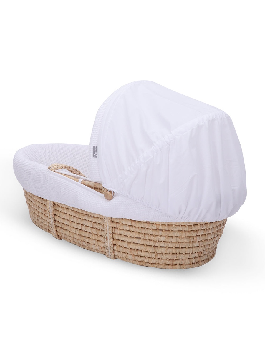 Moses Basket with Waffle Beddings and Mattress - Wooden Brown