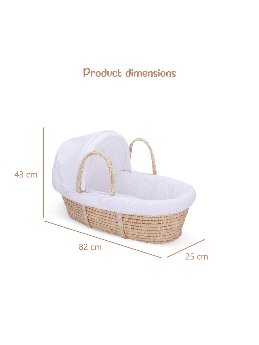 Moses Basket with Waffle Beddings and Mattress - Wooden Brown