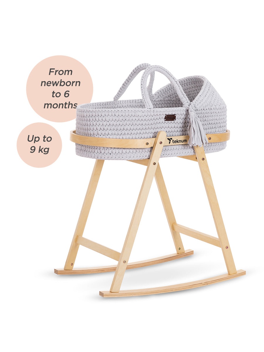 Moses Rope Basket with Stand - Grey