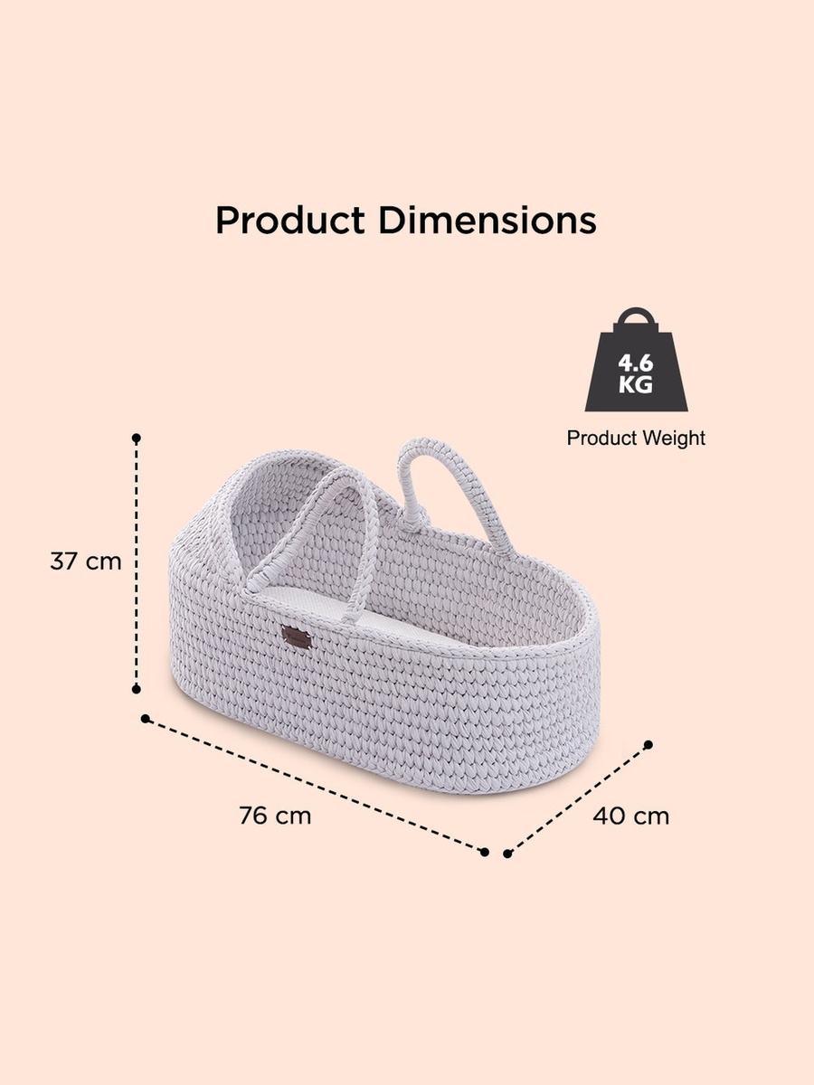 Moses Rope Basket with Stand - Grey