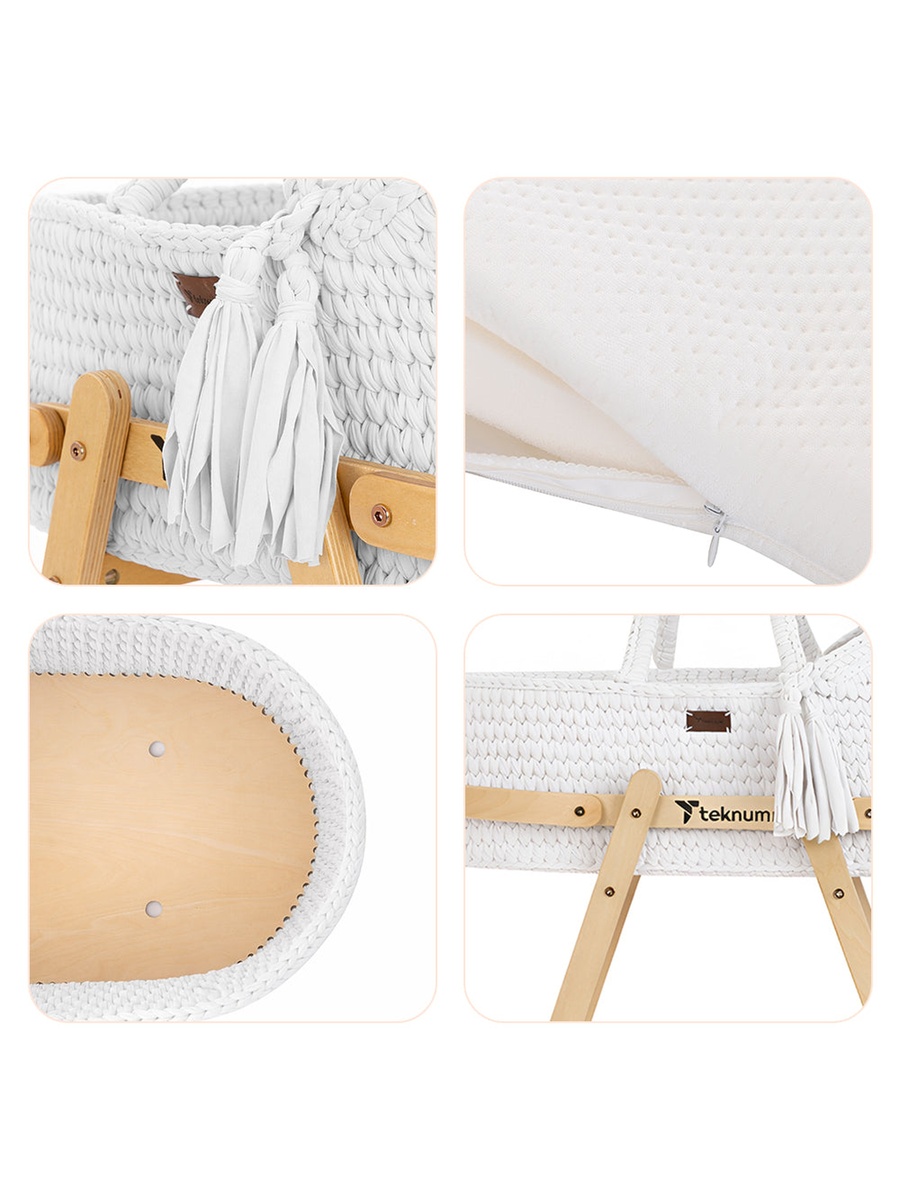 Moses Rope Basket with Stand - White