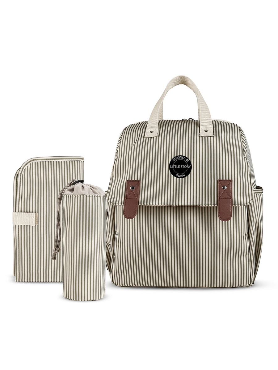 Set of 3 - Diaper Backpack with Changing Mat and Bottle Bag - Beige