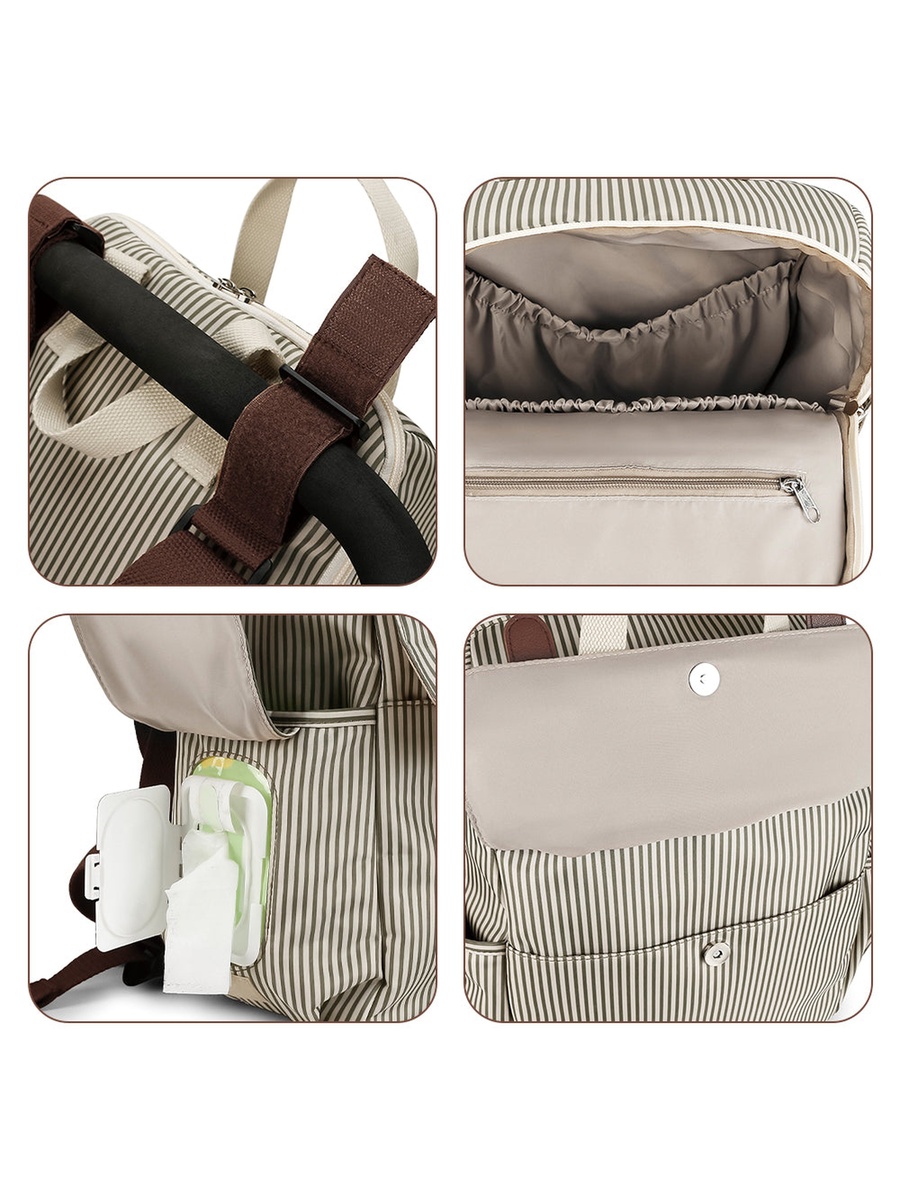 Set of 3 - Diaper Backpack with Changing Mat and Bottle Bag - Beige