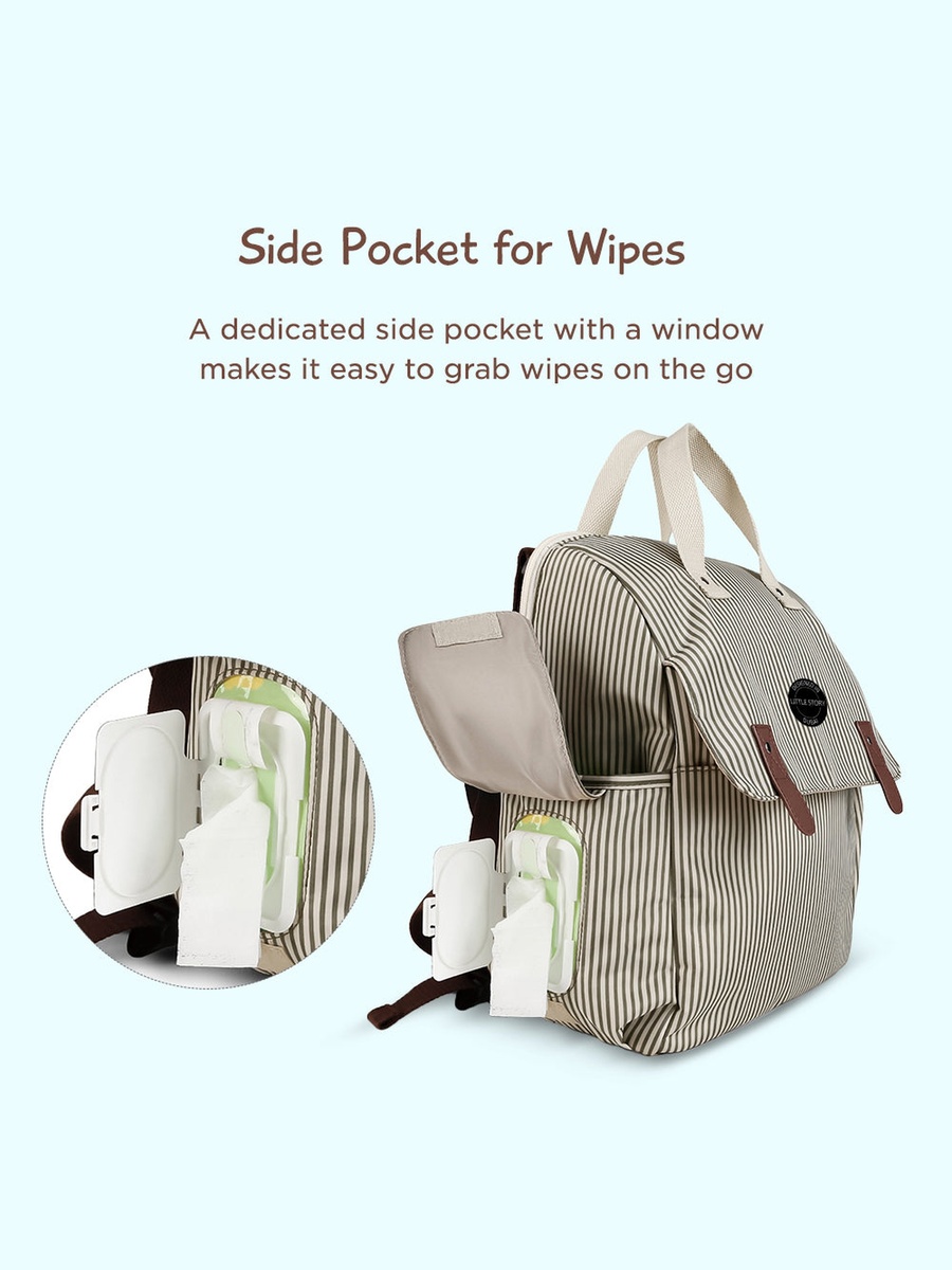 Set of 3 - Diaper Backpack with Changing Mat and Bottle Bag - Beige