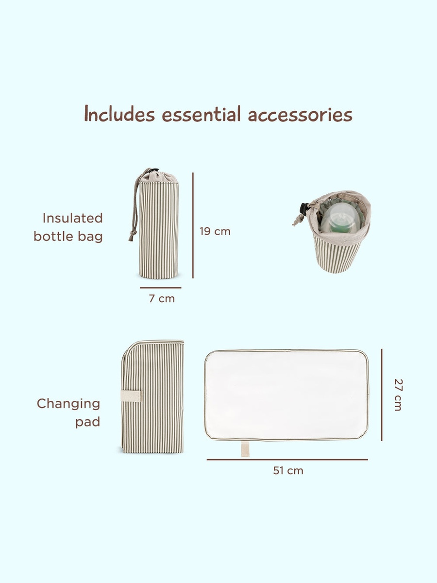 Set of 3 - Diaper Backpack with Changing Mat and Bottle Bag - Beige