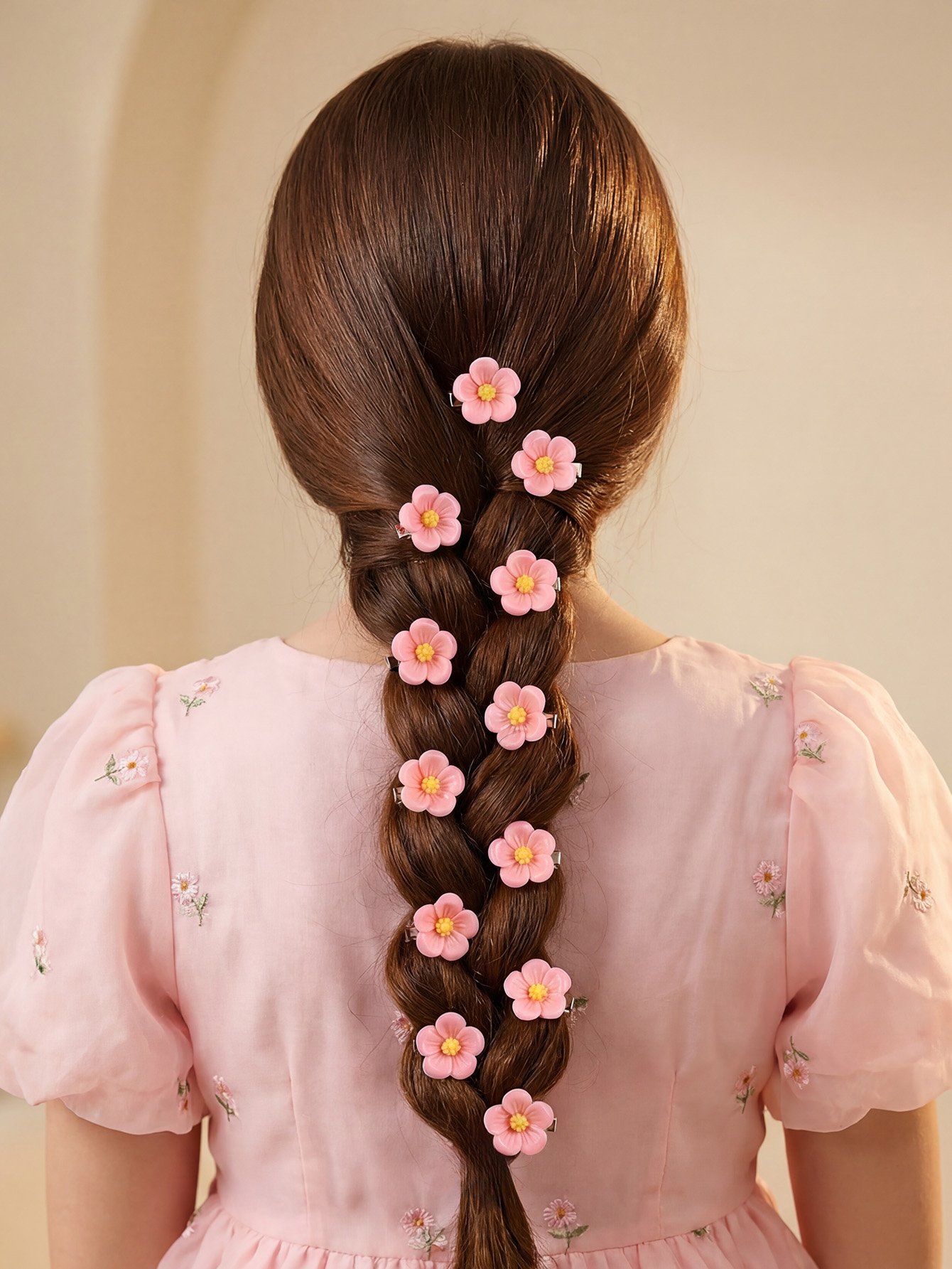 Pack of 12 - Girls Light Pink Floral Hair Clips