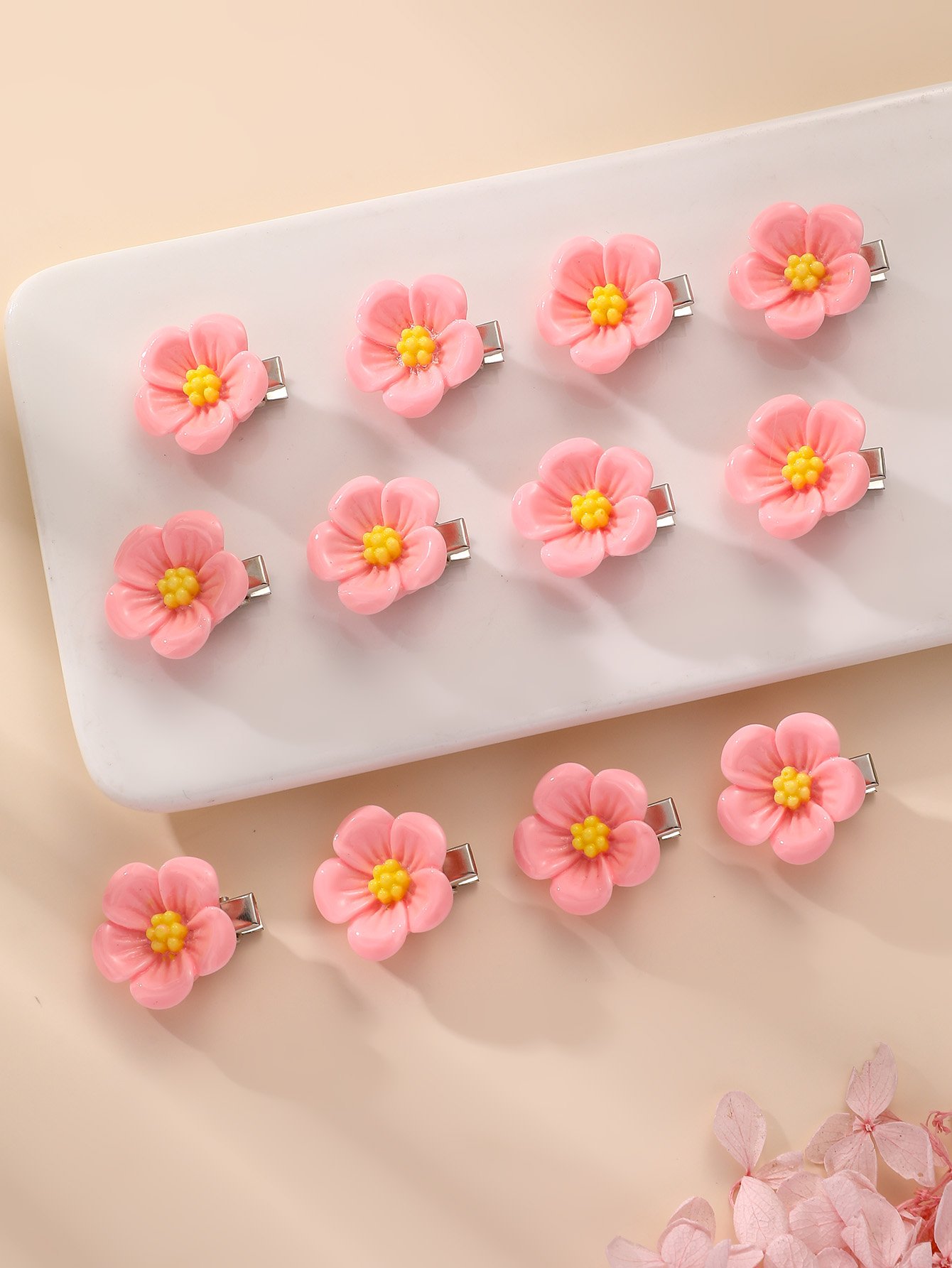 Pack of 12 - Girls Light Pink Floral Hair Clips
