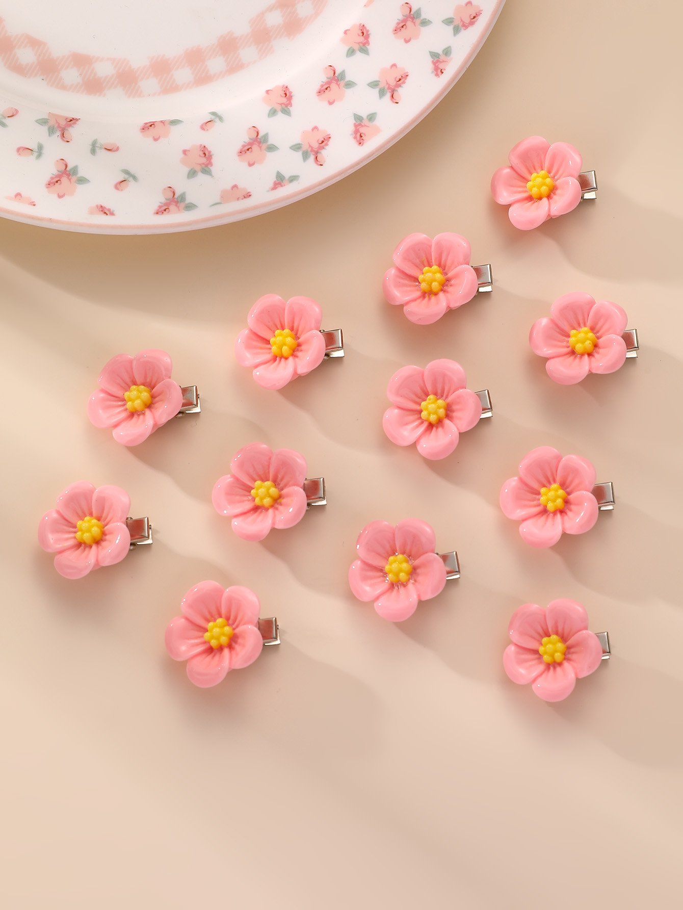Pack of 12 - Girls Light Pink Floral Hair Clips