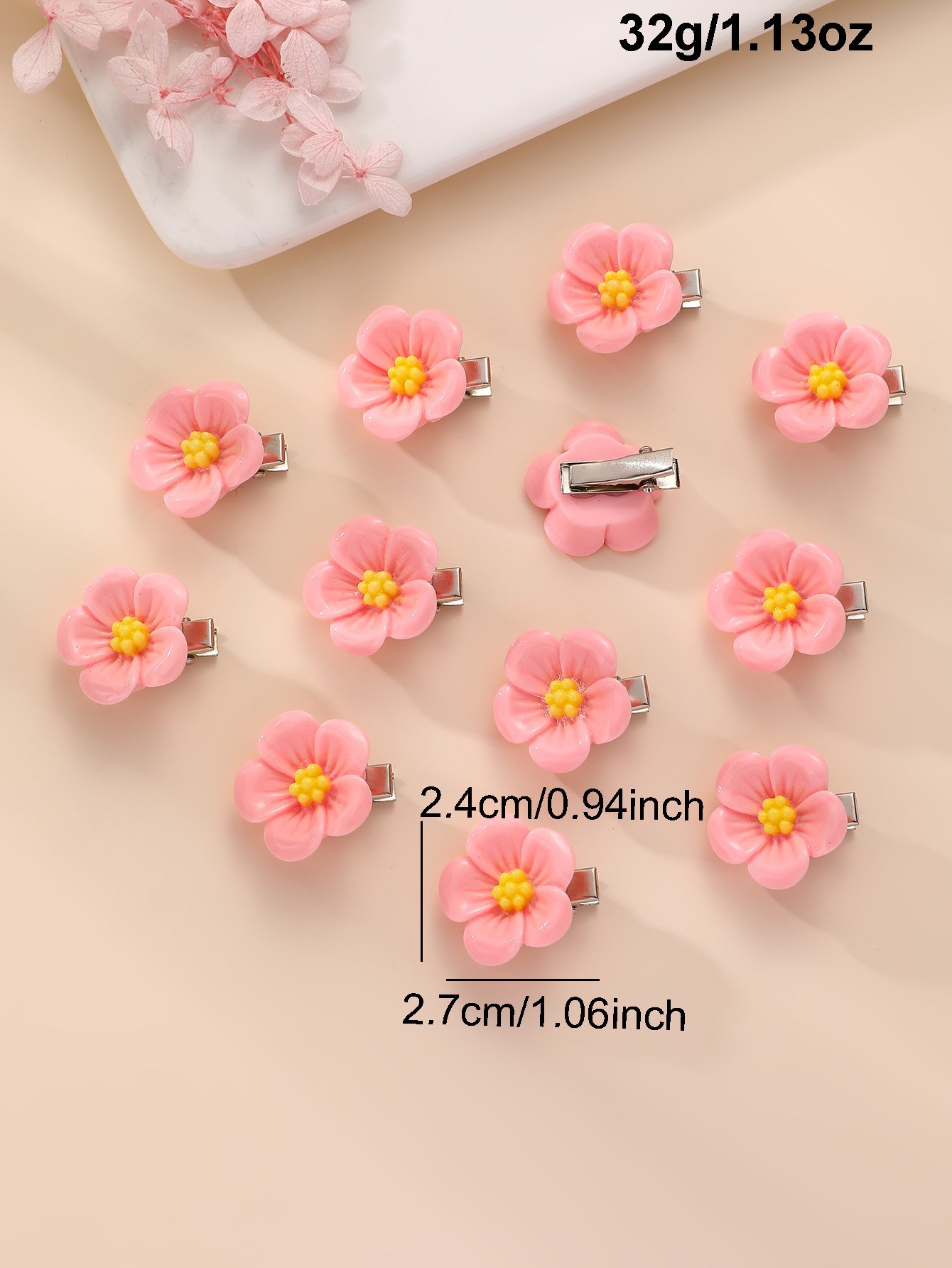 Pack of 12 - Girls Light Pink Floral Hair Clips