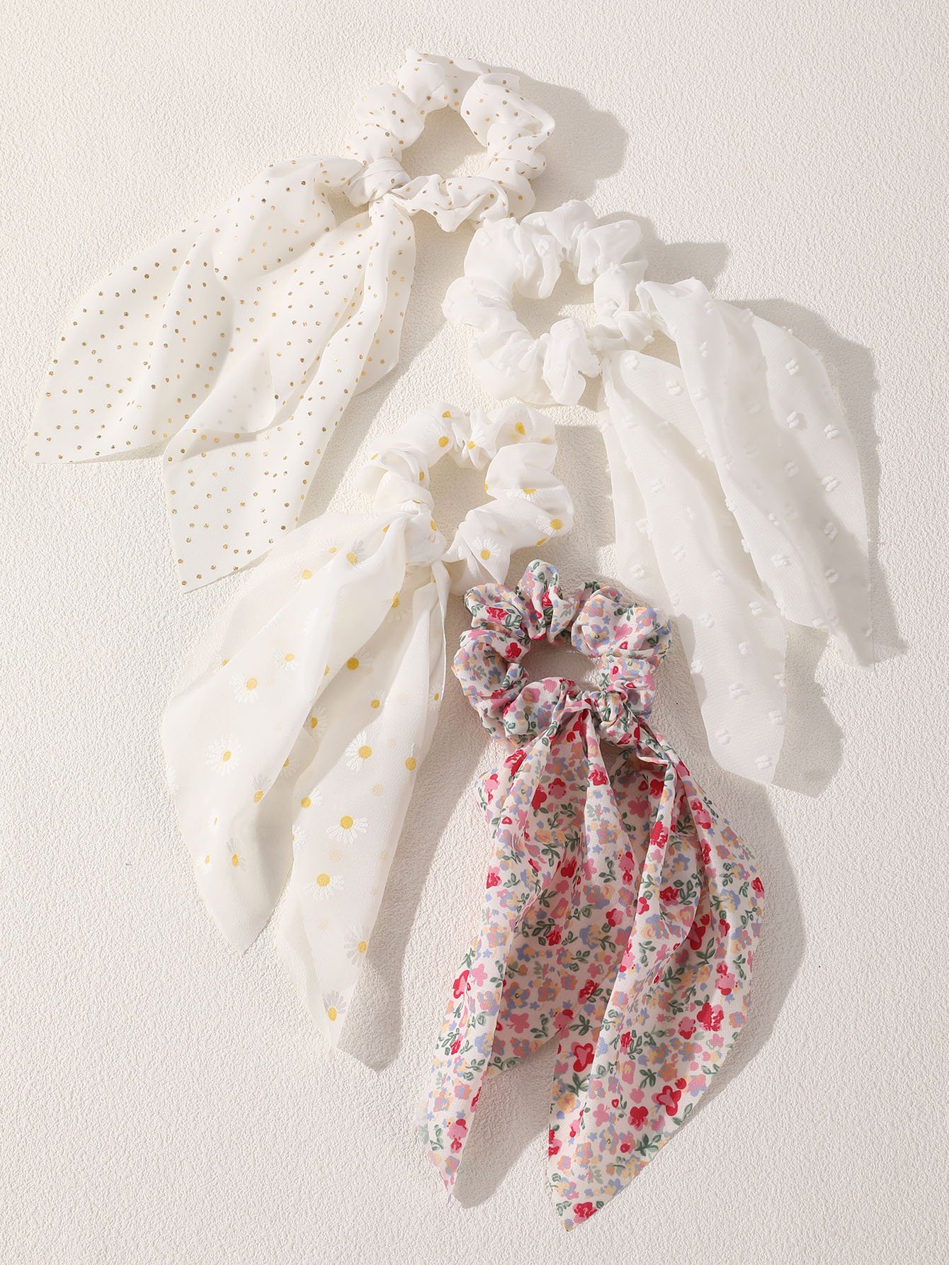 Pack of 4 - Girls Multi-Color Daisy Chiffon Bow Scrunchies