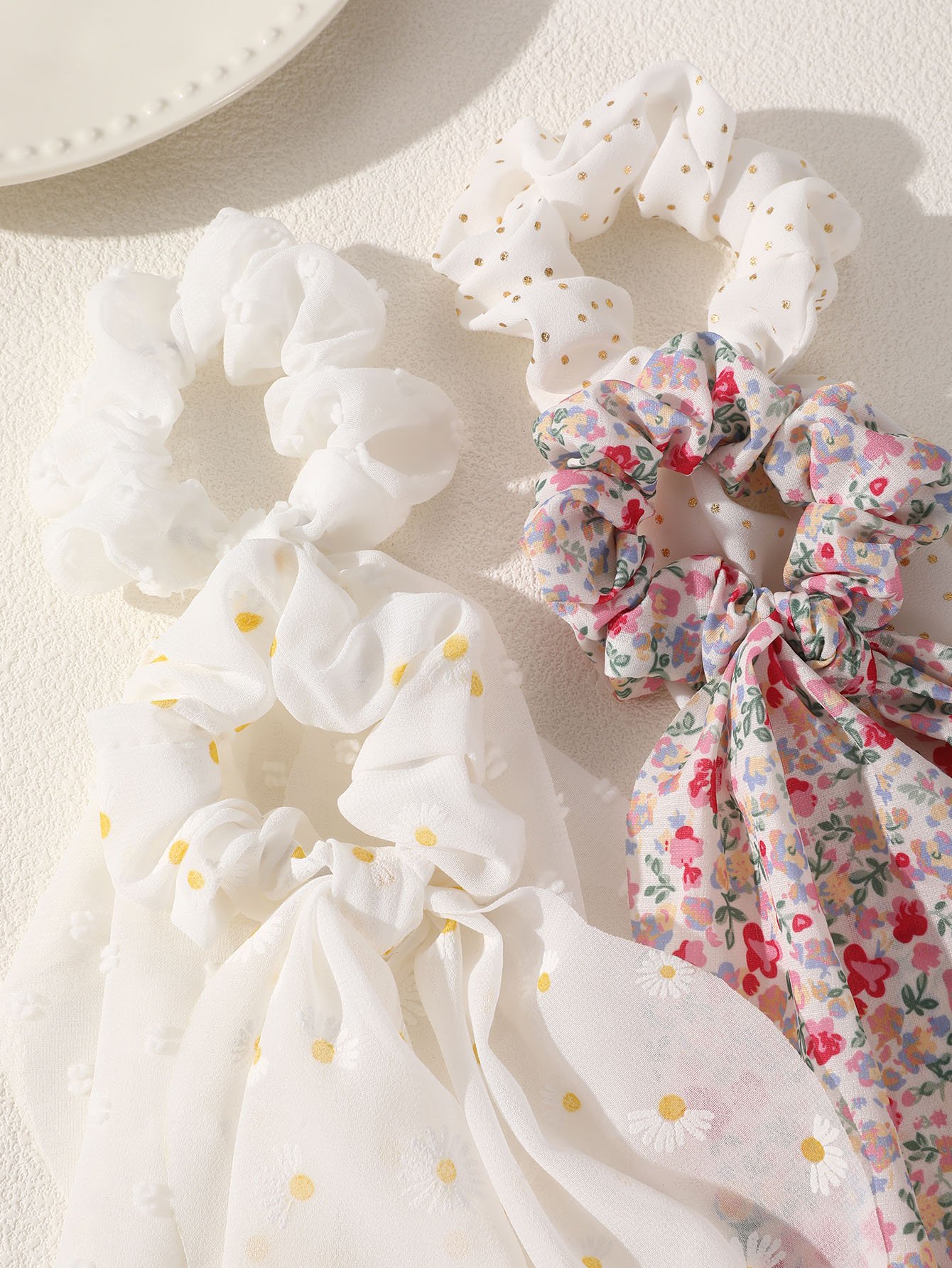 Pack of 4 - Girls Multi-Color Daisy Chiffon Bow Scrunchies