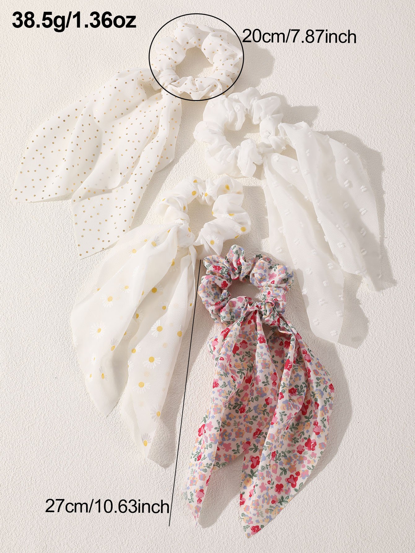 Pack of 4 - Girls Multi-Color Daisy Chiffon Bow Scrunchies