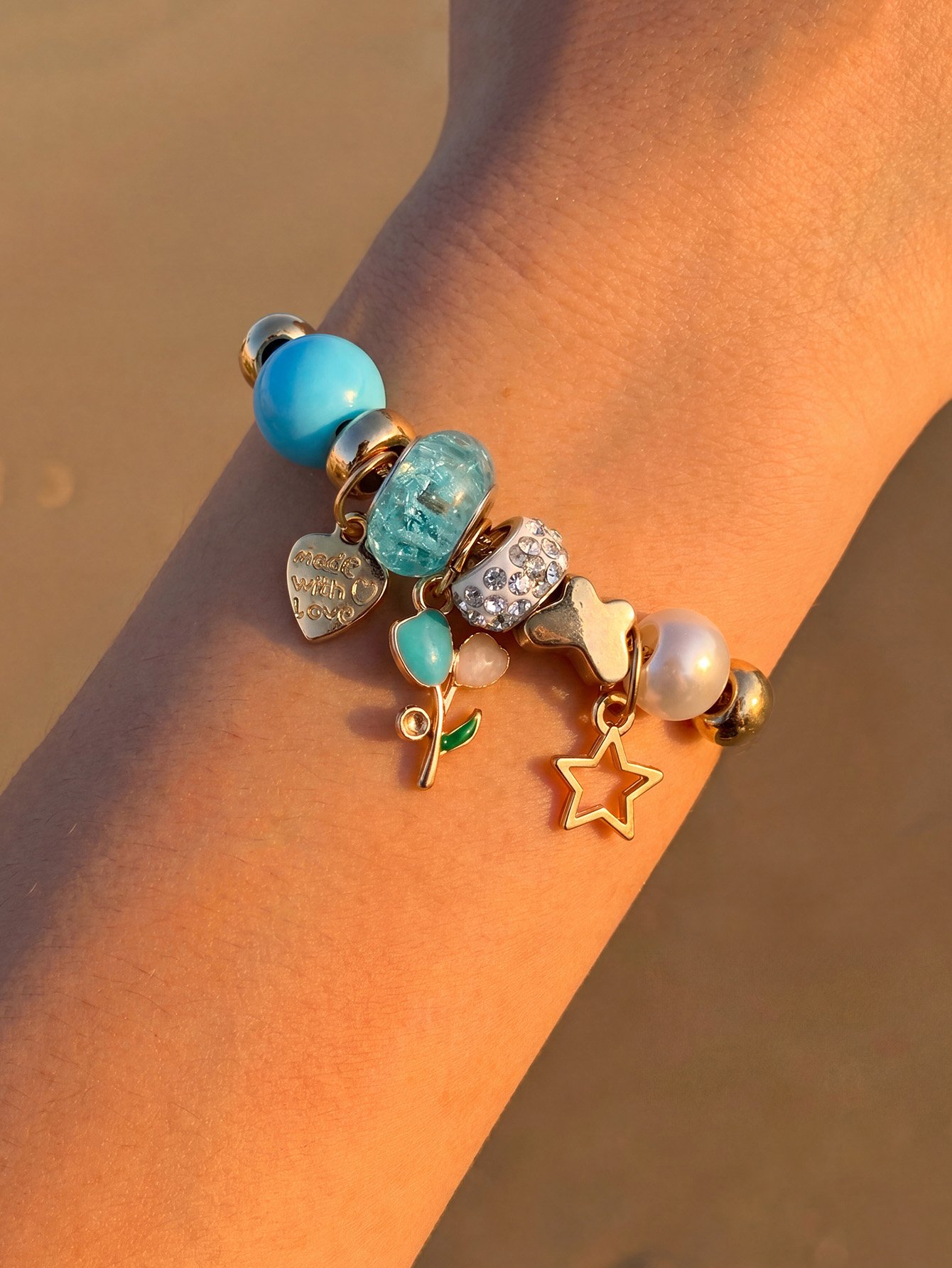 Kids Gold and Blue Charm Bracelet - Casual