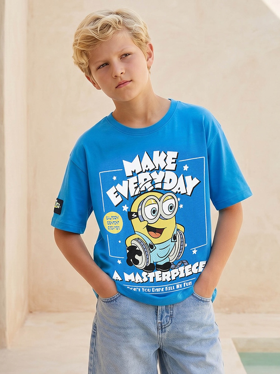 Crew Neck Short Sleeves T-Shirt with Minions Print