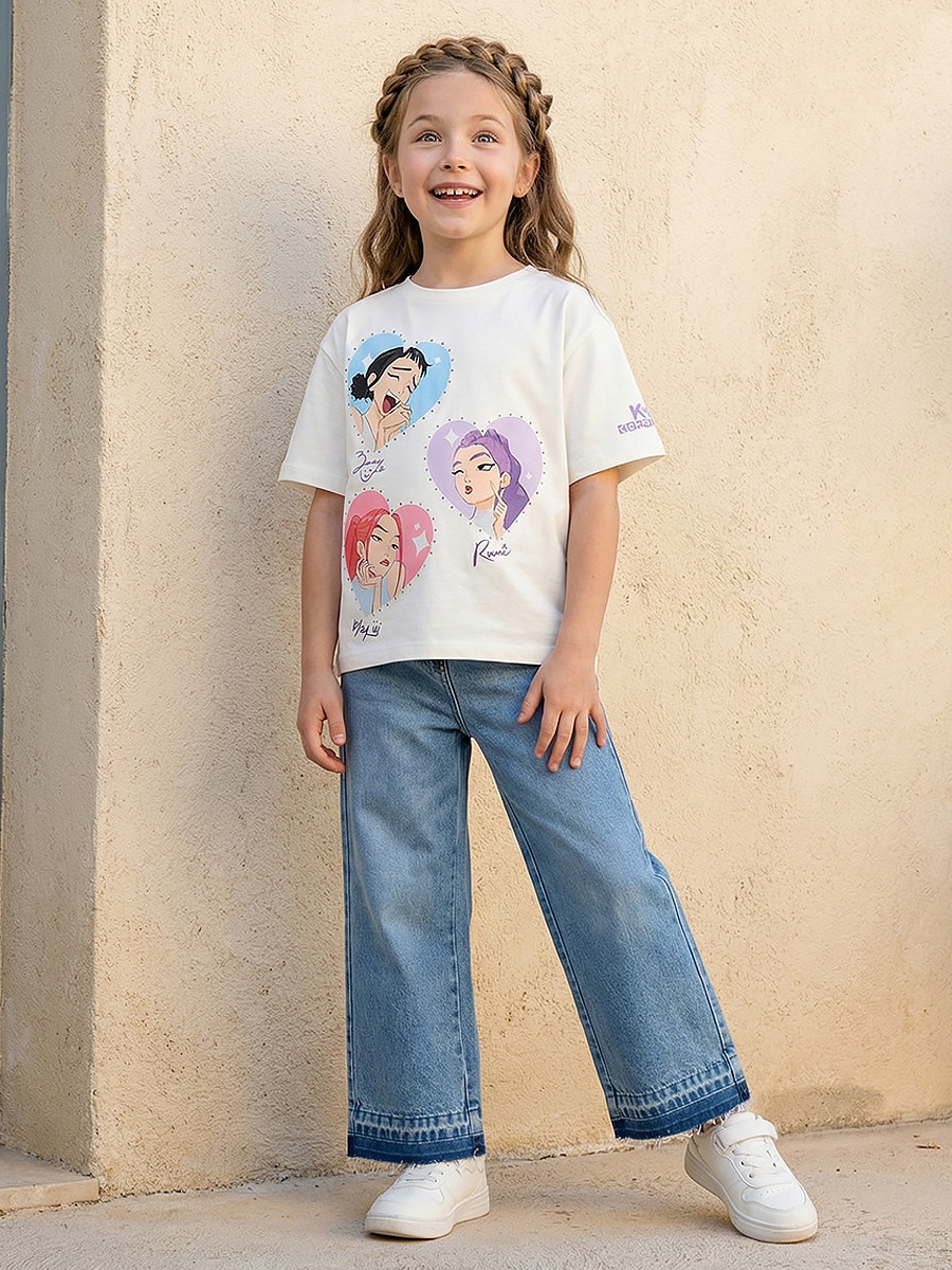 Crew Neck Short Sleeves T-Shirt with KPop Demon Hunters Print