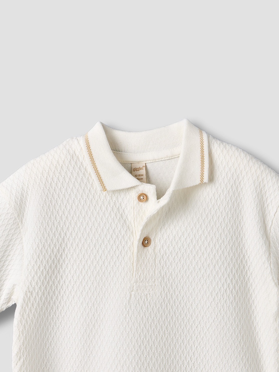 Collared Short Sleeves Polo T-Shirt with Textured Design