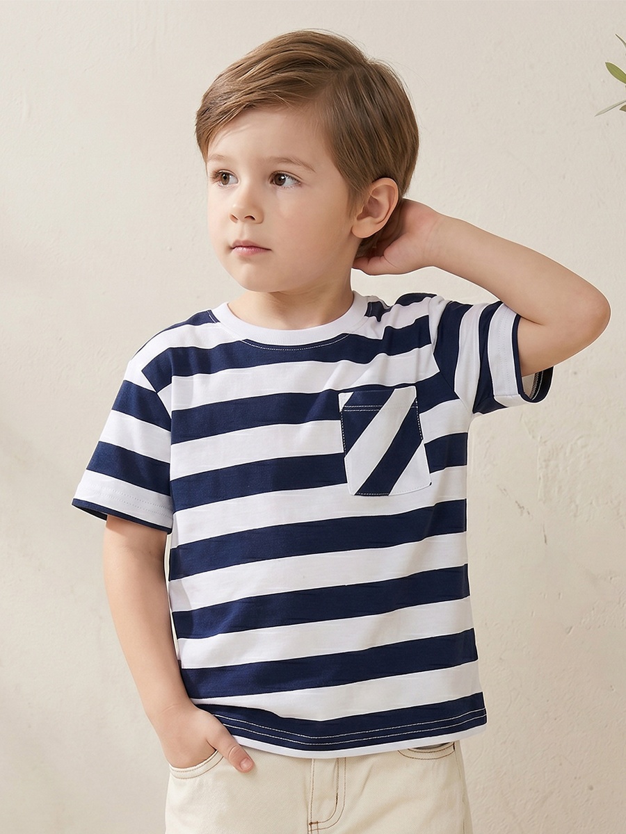 Crew Neck Short Sleeves T-Shirt with Stripes
