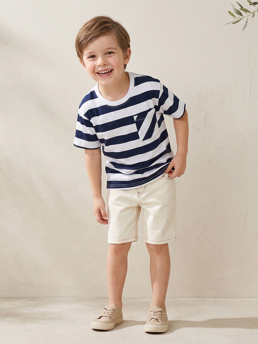 Crew Neck Short Sleeves T-Shirt with Stripes