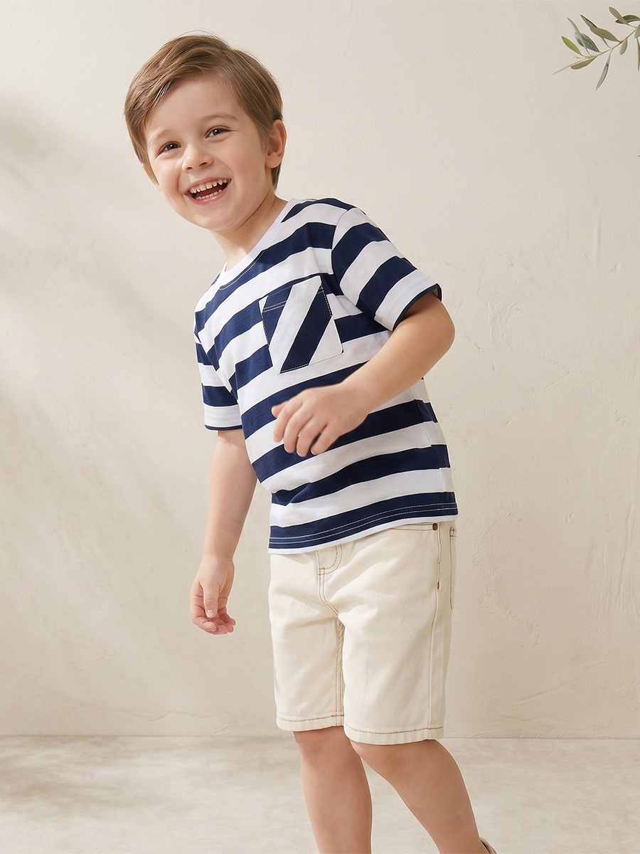 Crew Neck Short Sleeves T-Shirt with Stripes