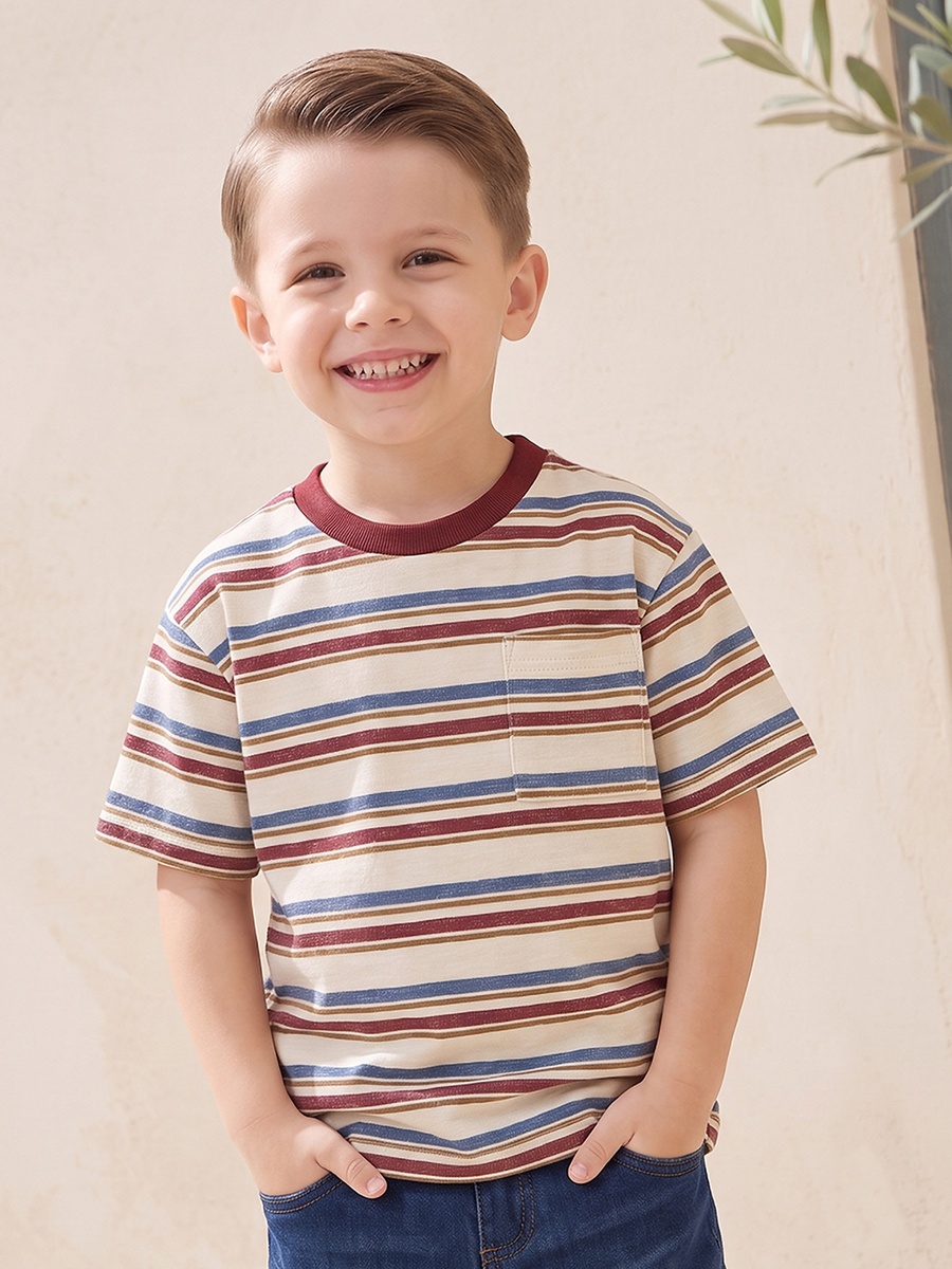Crew Neck Short Sleeves T-Shirt with Stripes
