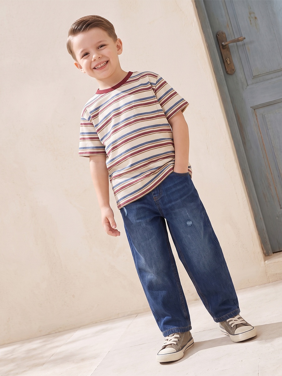 Crew Neck Short Sleeves T-Shirt with Stripes