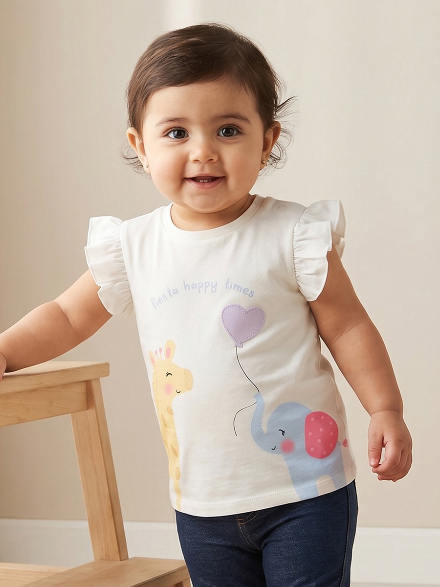 Round Neck Short Sleeves T-Shirt with Cat Print