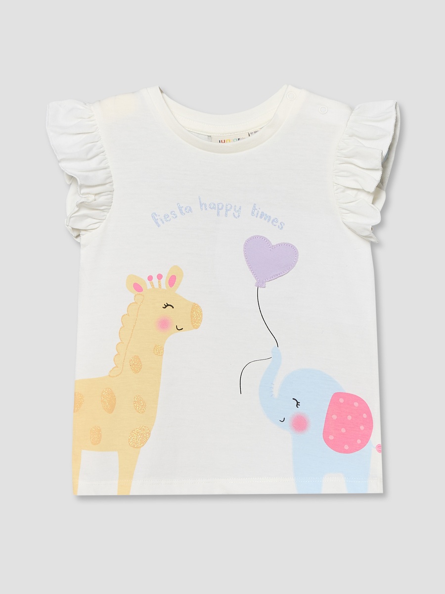 Round Neck Short Sleeves T-Shirt with Cat Print