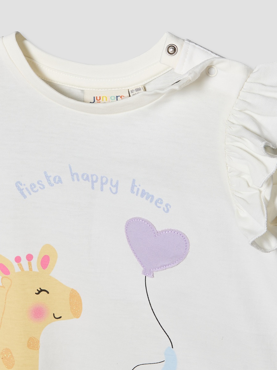 Round Neck Short Sleeves T-Shirt with Cat Print